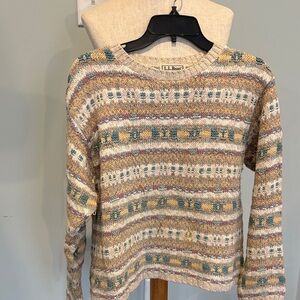L.L. Bean Multicolor Patterned Crew Neck Sweater vintage made USA cotton